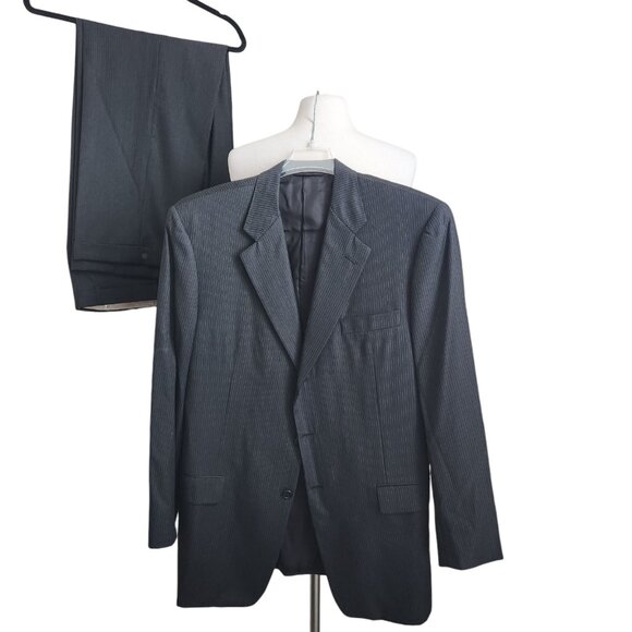 Hickey Freeman x Loro Piana Suit Wool Tasmanian Super 120s Pinstripe 43L Gray - Picture 1 of 16